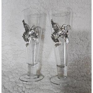 2000 Arthur Court Animal Series Pilsner Glasses With Pewter Bird Animal Bust
